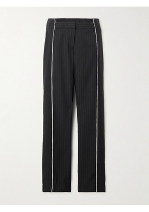 ST. AGNI - + Net Sustain Layered Piped Pinstriped Wool-blend Straight-leg Pants - Black - x small,small,medium,large,x large