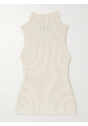 Nili Lotan - Sonia Ribbed Pointelle-trimmed Cotton Turtleneck Sweater - Ivory - x small,small,medium,large