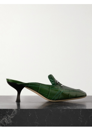 Ferragamo - Elodye Embellished Croc-effect Leather Mules - Green - US6,US6.5,US7,US7.5,US8,US8.5,US9,US9.5,US10
