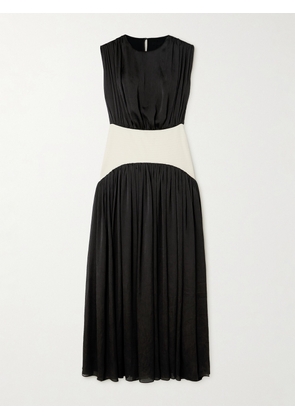Abadia - Suri Paneled Twill And Crinkled-voile Maxi Dress - Black - x small,small,medium,large,x large