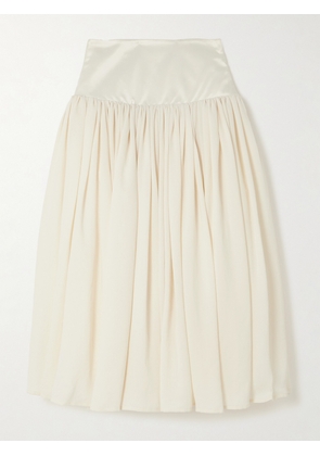 Abadia - Waterfall Satin-trimmed Crepe De Chine Midi Skirt - White - x small,small,medium,large,x large