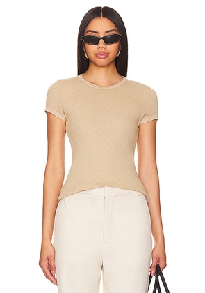 Enza Costa Scallop Edge Pointelle Cap Sleeve in Tan. Size M, S, XL, XS.