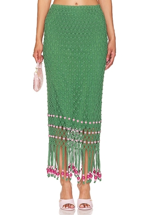 The Wolf Gang Reis Macrame Skirt in Green. Size L, S, XL.
