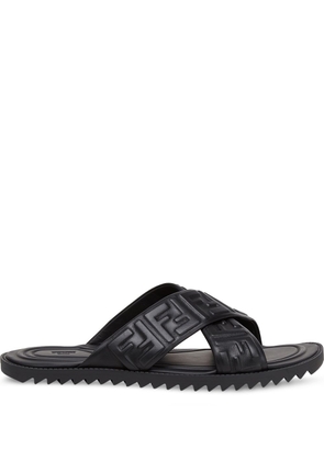 FENDI embossed FF motif flat sandals - Black