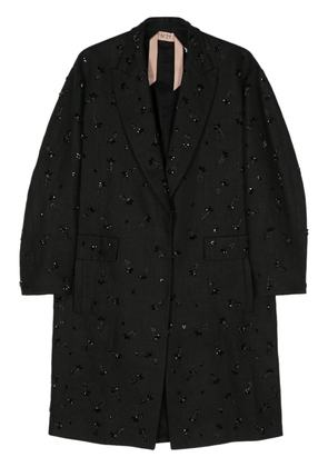 Nº21 bead-embellishment linen coat - Black