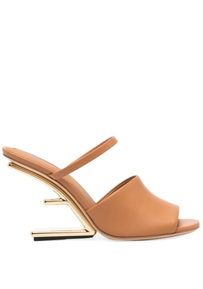 FENDI leather wedge-heel mules - Brown