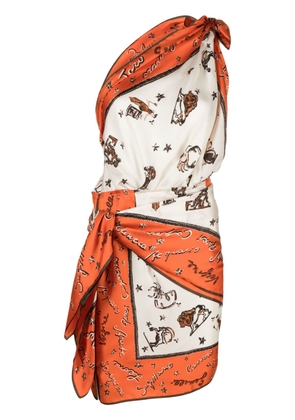 FENDI printed one-shoulder silk dress - Neutrals