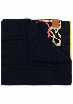 LOEWE Pansy-print knitted scarf - Blue