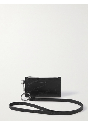 Balenciaga - Logo-Debossed Leather Zipped Cardholder with Lanyard - Men - Black