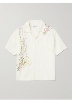 Story Mfg. - Greetings Camp-Collar Embroidered Cotton and Linen-Blend Shirt - Men - White - XS