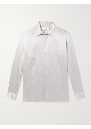 SAINT LAURENT - Grosgrain-Trimmed Striped Silk-Satin Shirt - Men - Neutrals - 39