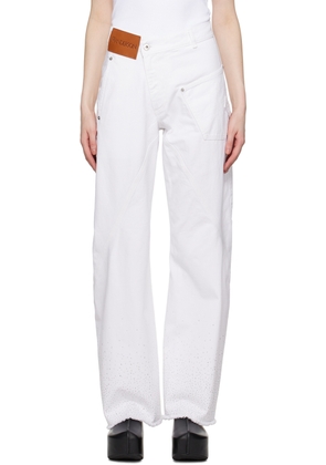 JW Anderson White Crystal-Cut Jeans