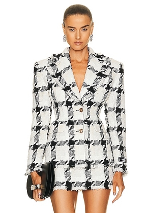 VERSACE Tweed Check Blazer in Bianco & Nero - White. Size 40 (also in ).