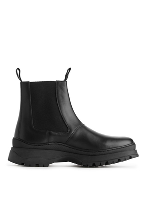 Chunky-Sole Leather Boots - Black