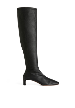 Stretch Leather Boots - Black