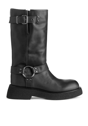 Leather Biker Boots - Black
