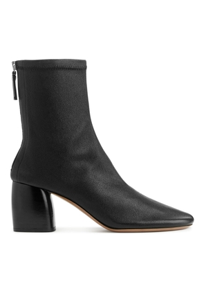 Stretch-Leather Sock Boots - Black