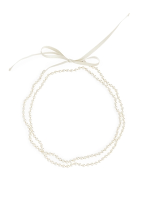 Pearl Satin Ribbon Necklace - Beige