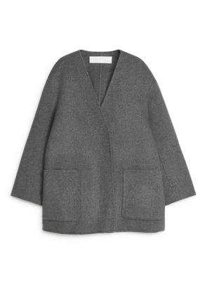 Collarless Doublé Coat - Grey