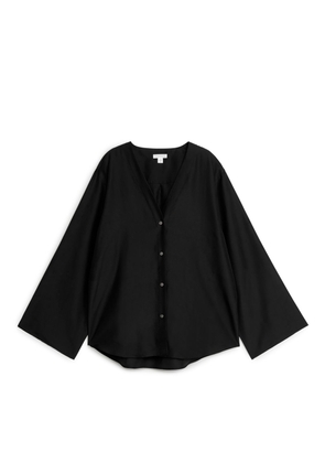 Collarless Silk Shirt - Black