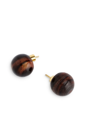 Stone Stud Earrings - Brown