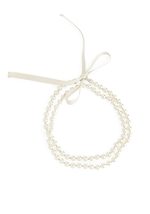 Pearl Ribbon-Tie Necklace - Beige