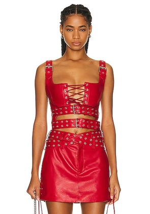 Monse Double Belted Leather Bra Top in Red - Red. Size 0 (also in 2, 4).
