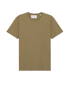 FRAME Logo Short Sleeve Tee in Khaki Green - Olive. Size L (also in S, XL/1X).