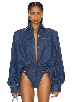 LaQuan Smith Oversized Button Down Shirt in Dark Blue - Blue. Size L (also in M, S, XS).