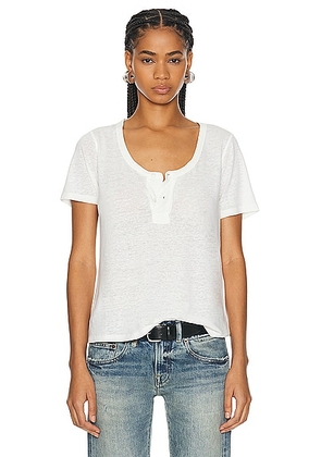 R13 Low Neck Henley Tee in Ecru - Ivory. Size L (also in M, S, XS).