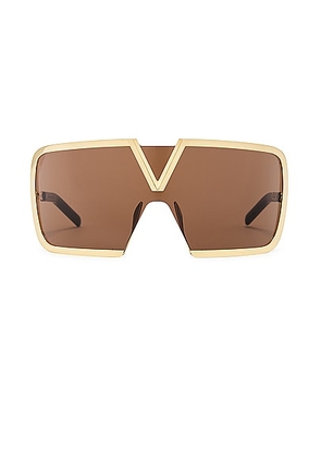 Valentino Garavani V-Romask Sunglasses in Gold & Brown - Metallic Gold. Size all.