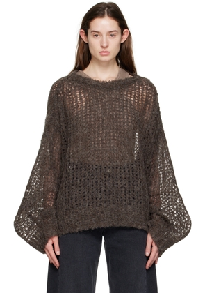 AIREI Brown Open Knit Sweater