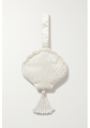 Clio Peppiatt - Seashell Embellished Satin Pouch - Ivory - One size
