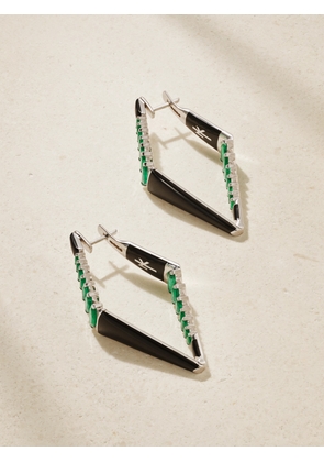 Nikos Koulis - Oui 18-karat White Gold, Emerald And Enamel Earrings - One size