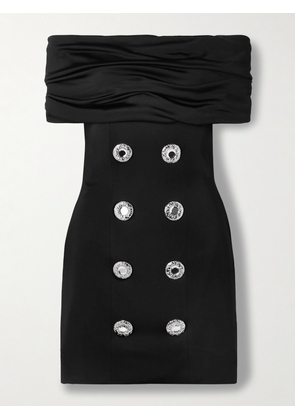 Balmain - Off-the-shoulder Embellished Ruched Jersey And Cady Mini Dress - Black - FR34,FR36,FR38,FR40,FR42,FR44