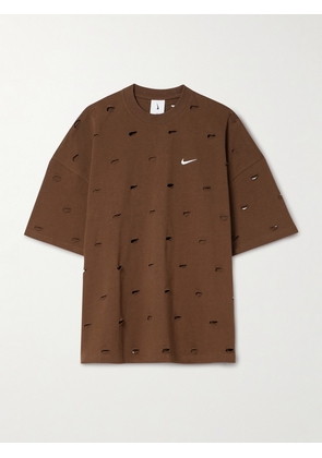 Nike - + Jacquemus Le Swoosh Cutout Embroidered Cotton-blend Jersey T-shirt - Brown - xx small,x small,small,medium,large,x large,xx large