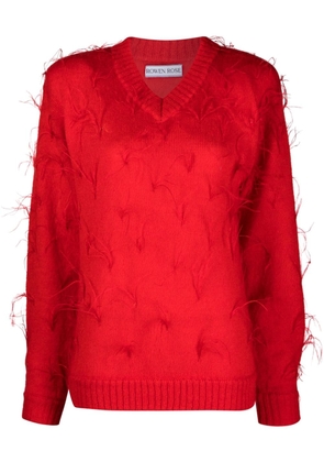 Rowen Rose feather V-neck fine-knit jumper - Red