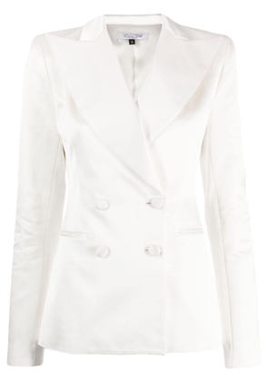 LaQuan Smith double-breasted silk-satin blazer - White