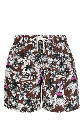Palm Angels Hula floral-motif swim shorts - Brown