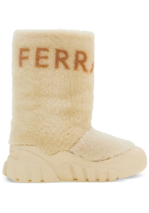 Ferragamo logo-print shearling boots - White