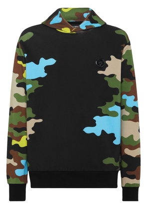 Plein Sport Camouflage-panel cotton hoodie - Black