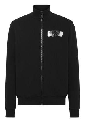 Plein Sport metallic-detail cotton-blend track jacket - Black