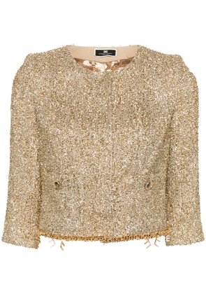Elisabetta Franchi logo-pendant tweed jacket - Gold