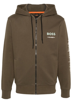 BOSS graphic-print zip-up hoodie - Green