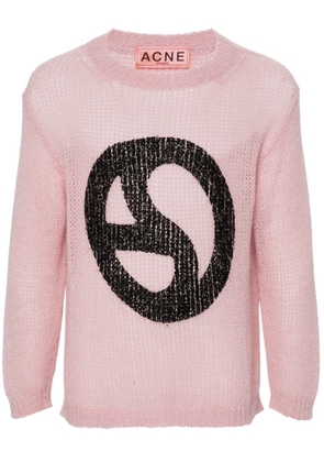 Acne Studios sequin-logo open-knit jumper - Pink