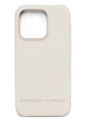 Brunello Cucinelli logo-debossed leather phone cover - Neutrals