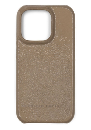 Brunello Cucinelli logo-debossed leather phone cover - Brown