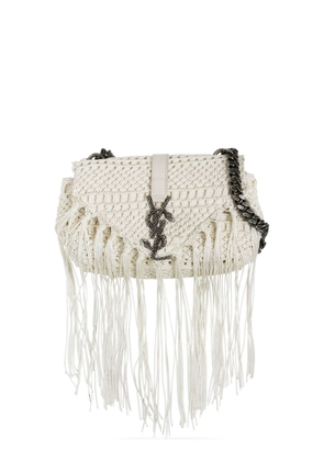 Saint Laurent Pre-Owned fringe-trimmed crochet bag - White