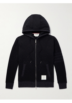 Thom Browne - Logo-Appliquéd Ribbed Cotton and Silk-Blend Zip-Up Hoodie - Men - Black - 1