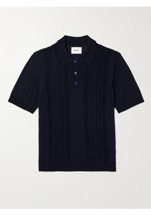 NN07 - Thor 6539 Pointelle-Knit Wool-Blend Polo Shirt - Men - Blue - S